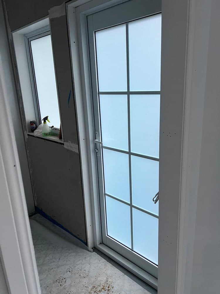 White Grid Door, Indoor Renovation