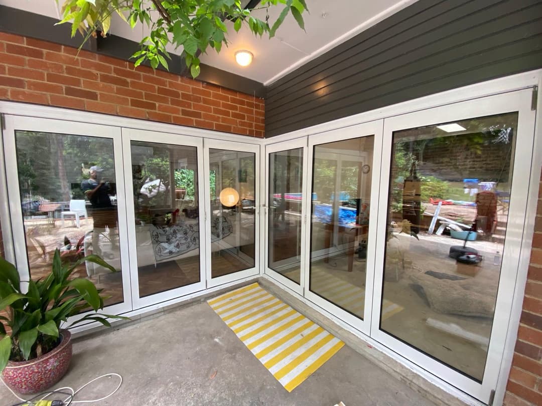 White Corner Bifold Doors, Pool House