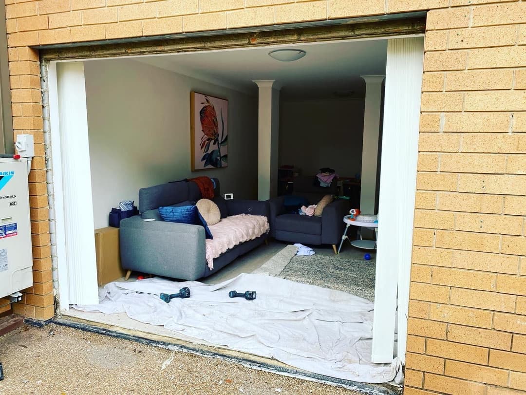 Garage-to-Living Conversion, Buff Brick