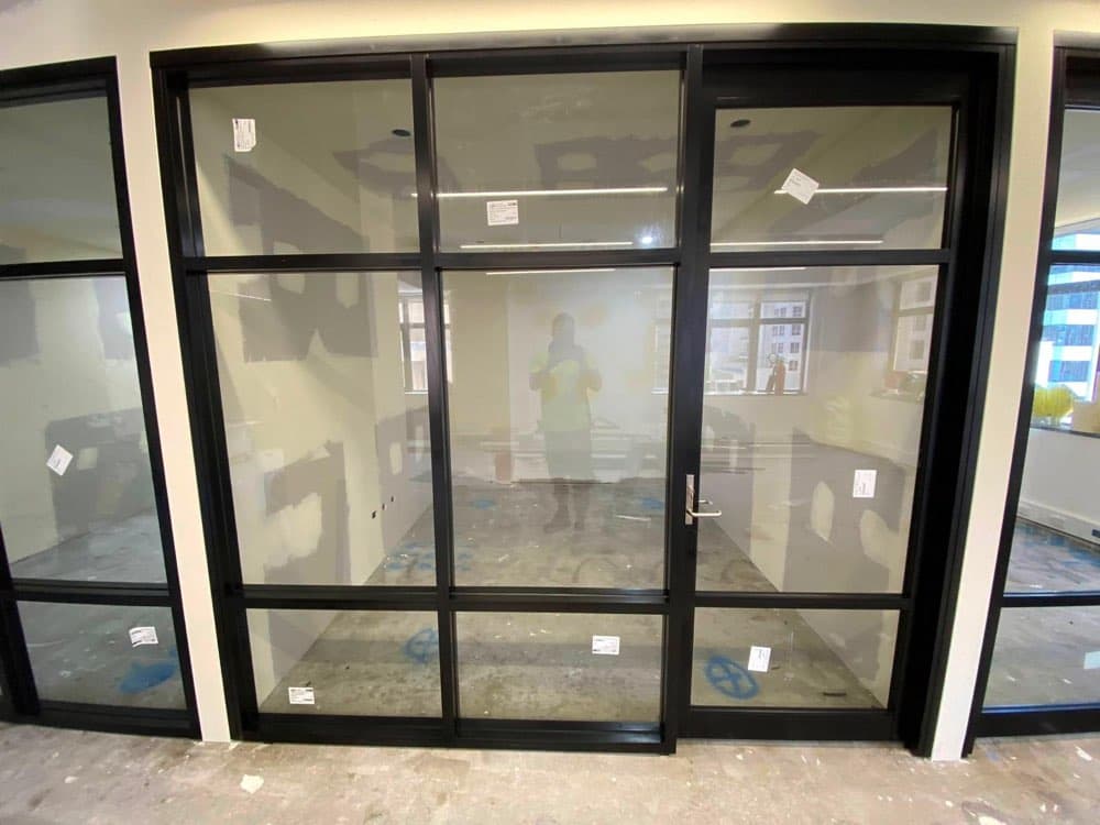 Black Grid Glass Partition Wall and Door, City Office Fitout