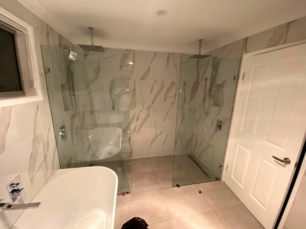 Frameless Shower Screen, Marble Bathroom